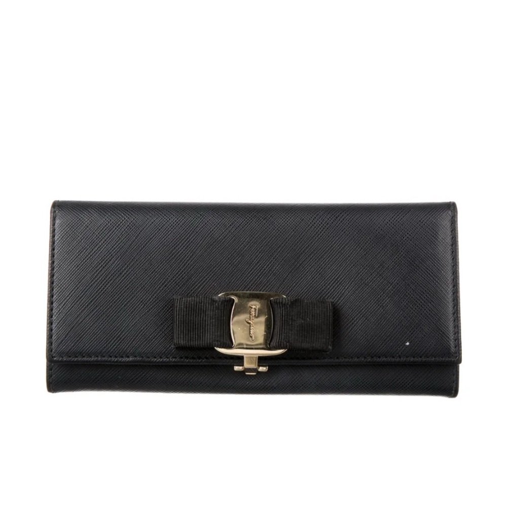 Salvatore Ferragamo Black Wallet with Gold Accent